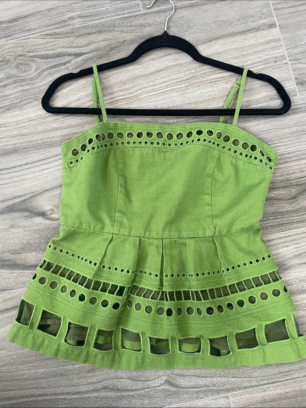 Anthropologie X Maeve Green Eyelet Cutout Peplum Tank Top